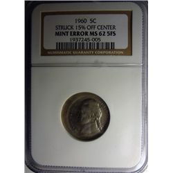 1960 JEFFERSON NICKEL NGC ERROR 15% OFF-CENTER