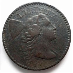 1794 LIBERTY CAP LARGE CENT SHARP VF/XF DETS, SOMEWHAT DARK W/A MINOR RIM NICK