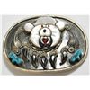 Image 1 : Old Pawn Multi-Stone Inlay Bear and Claws Sterling Silver Buckle - Ray & Eva Wyaco