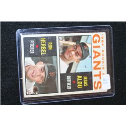 1964 MLB T.C.G. San Francisco Giants Rookie Baseball Trading Card; Jesus Alou Outfield & Ron Herbel 