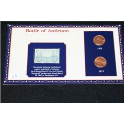 1973 & 1974 Lincoln Penny Set W/Postal Stamp Commerating The Battle of Antietam