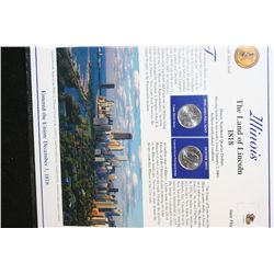 2003 Illinois State Quarter Set W/Postal Stamps Commerating Carl Sandburg, 100th Anniversary of Linc