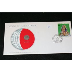 1982 Upper Volta Foreign Coin; Coins of All Nations W/Postal Stamp Dated 1983