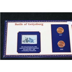 1977 & 1978 Lincoln Penny Set W/Postal Stamp Honoring The Battle of Gettysburg