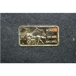Kentucky Silver Ingot; 15th State Capital-Frankfort; .999 Fine Silver 24KT Electro Gold Plated 1 Oz.
