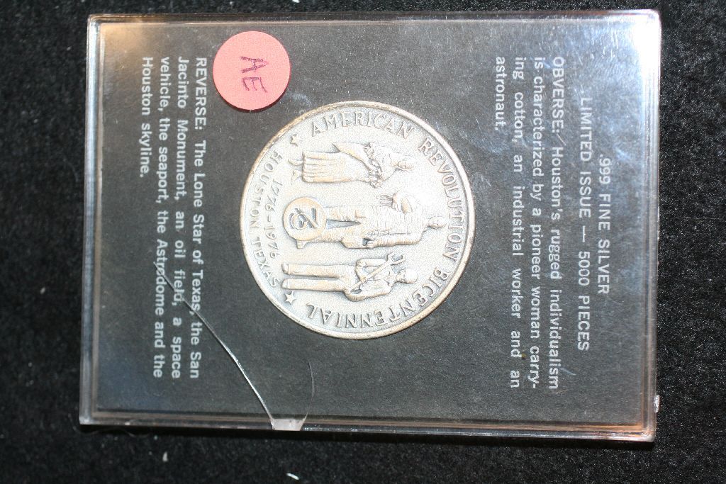 1976 Houston American Revolution Bicentennial Medal; .999 Fine Silver