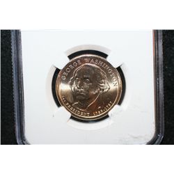 2007-D First Day Issue George Washington-1st President $1 Coin; NGC Graded MS65