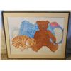 Image 1 : FRAMED & MATTED CAT & TEDDY BEAR WATER PAINTING