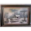 Image 1 : WOOD FRAMED SIGNED & MATTED BARN IN WINTER