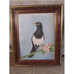 WOOD FRAMED COLOR PENCIL DRAWING OF A BIRD