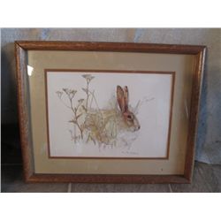 WOOD FRAMED BUNNY IN TWIGS PRINT