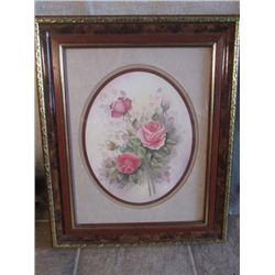 BEAUTIFUL GOLD TRIMMED WOOD FRAMED  ROSE PRINT