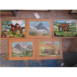 5 NON FRAMED WALL HANGING HORSE & MOUNTAIN