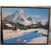 Image 1 : FRAMED OIL ON CANVAS NICE CABIN BELOW MOUNTAIN