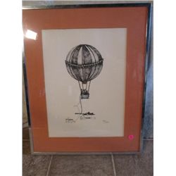 METAL FRAMED INK ART HOT AIR BALLOON