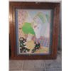 Image 1 : WOOD FRAMED FANTASY UNICORN & CAT PRINT