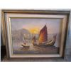 Image 1 : WOOD FRAMED OIL ON CANVAS, ITALIAN BOATS