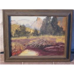 SIGNED OIL ON CANVAS MOUNTAIN SCENE