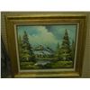 Image 1 : GOLD WOOD FRAMED OIL ON CANVAS LAKE