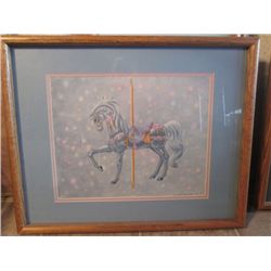 DBL MATTED AND FRAMED CARASOUL HORSE