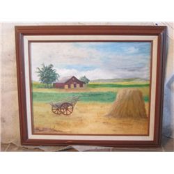 OIL ON CANVAS HAY WAGON BY ROSEMARY M FOWLER