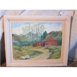 WOOD SHELL FRAMED OIL ON CANVAS TRAIL TO BARN