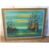 Image 1 : LEE BURR WOOD FRAMED SHIPS SAILING ON GREEN OCEAN