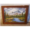 Image 1 : WOOD FRAMED OIL ON CANVAS MOUNTAIN RIVER