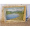 Image 1 : WHITE WOOD FRAMED OIL ON CANVAS RIVER PAINTING