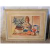 Image 1 : FRAMED & MATTED WATER COLOR ORANGES & TOASTER 1939