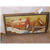 Image 1 : WOOD FRAMED OIL ON CANVAS NICE BARN W/ WATER WHEEL