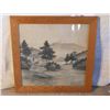 Image 1 : WOOD FRAMED CLOTH ART OF ORIENTAL VILLAGE