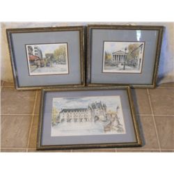 3 FRAMED & MATTED WATERCOLOR PAINTINGS OF PARIS