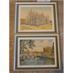 2 WOOD FRAMED DOUBLE MATTED PAINTING PRINTS W/