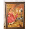 Image 1 : WOOD FRAMED OIL ON CANVAS BEAUTIFUL LADIE IN RED