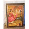 Image 2 : WOOD FRAMED OIL ON CANVAS BEAUTIFUL LADIE IN RED