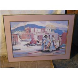 METAL FRAMED DOUBLE MATTED NATIVE AMERICAN
