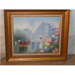 WOOD FRAMED OIL ON CANVAS CARRIAGE RIDE W/ COA