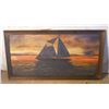 Image 1 : WOOD FRAMED OIL ON CANVAS SAILBOAT IN THE SUNSET