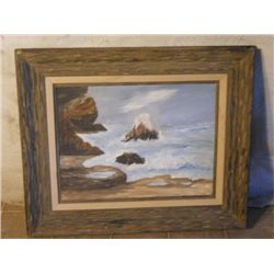 DRIFT WOOD WALNUT FRAMED OIL ON CANVAS COVE