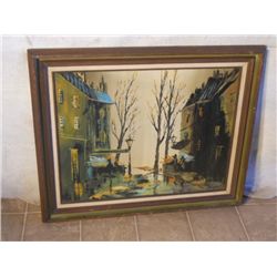 WOOD & CANVAS FRAMED HEAVY OIL PAINTING OF SMALL