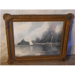 PLASTIC SHELL FRAMED PICTURE PRINT OF SAILBOAT