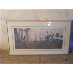 WOOD FRAMED TRIPLE MATTED BIRDS FOLLOWING NATIVE