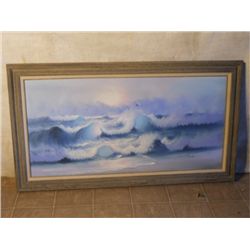 CANVAS ON WOOD FRAMED OIL ON CANVAS ROLLING WAVES