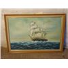 Image 1 : WOOD & CANVAS FRAMED OIL ON CANVAS CAPTAINS SHIP