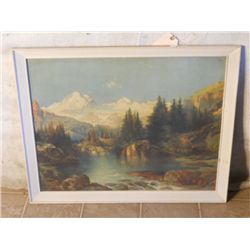 WHITE WOOD FRAMED MOUNTAINS & RIVER FLOW POSTER