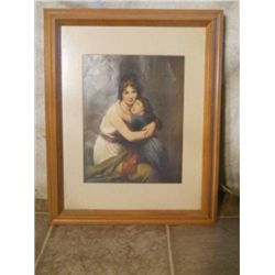 WOOD FRAMED PRINT MATTED ROMAN MOTHER & DAUGHTER