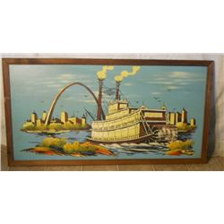 wood framed Spirit of St. Louis oil painting