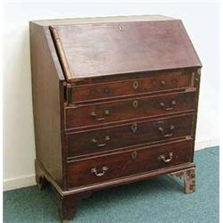 George III mahogany bureau, the fall enclosin