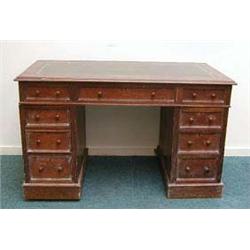 Victorian oak twin pedestal desk, the moulded